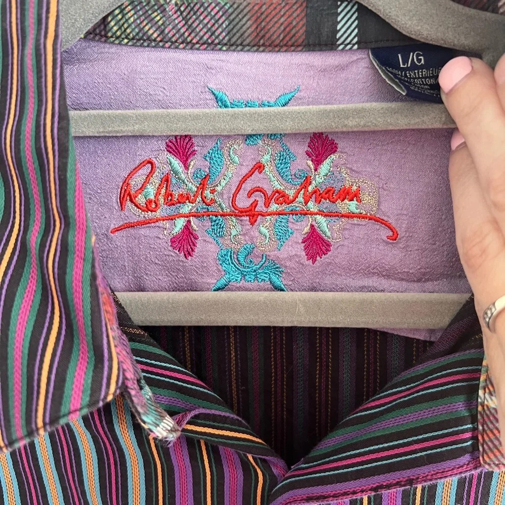 Robert Graham Patterned Striped Button Down Shirt Size Large - Picture 2 of 6